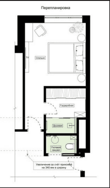 Результат переноса санузла в коридорную зону