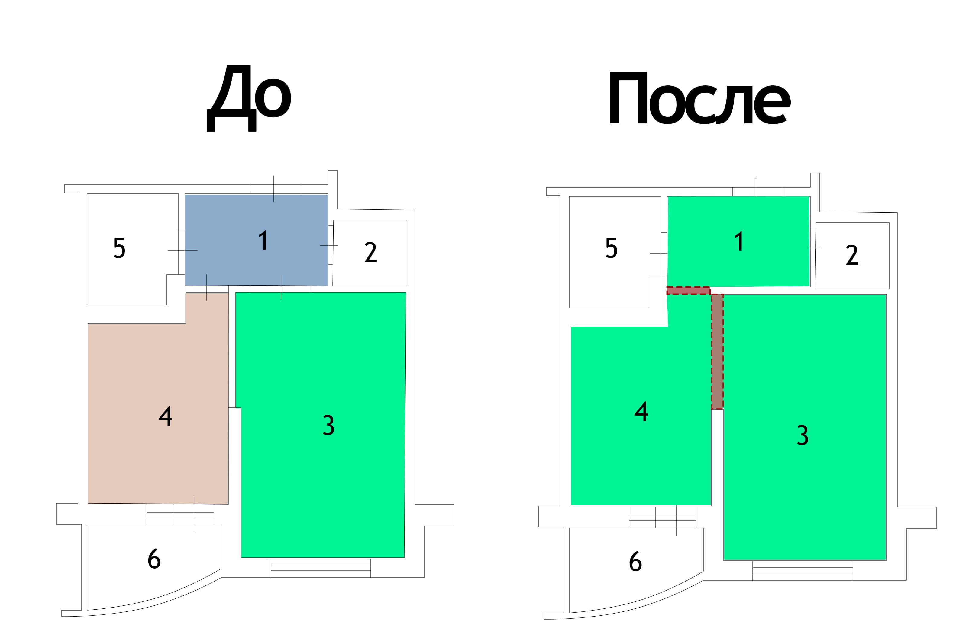 План квартиры до и после перепланировки